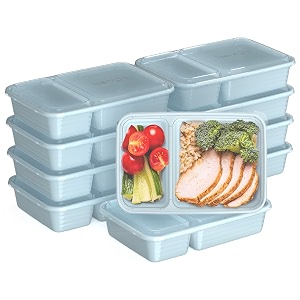 bentgo prep - 20-piece 2-compartment reusable meal prep containers with lids pfas amp bpa free materials durable microwave freezer amp dishwasher safe to go food storage sky
