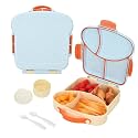 Bento Box for Kids School Lunch Box with Utensils and a Dipping Bowl, Leak-Proof 4 Compartments with Carrying Handle, BPA-Free Bento Box for Girls and Boys in School, Preschool, Daycare (Blue)