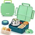 Bento Box for Kids with Thermos, [Large Capacity] Insulated Lunch Box Kids with 4 Compartment for Ages 3+, Drop-Proof &amp; Dishwasher Safe Lunchbox Container Green