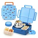 Bento Box for Kids with Thermos, [Large Capacity] Insulated Kids Lunch Box with 4 Compartment for Ages 3+, Drop-Proof &amp; Dishwasher Safe Lunchbox Container Blue