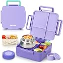 Bento Box for Kids with Thermos, [Large Capacity] Insulated Lunch Box Kids with 4 Compartment for Ages 3+, Drop-Proof &amp; Dishwasher Safe Lunchbox Container Purple