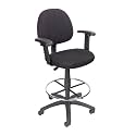 Benzara Jea Drafting Stool Chair, Adjustable Arms, Black Tweed, Round Footring