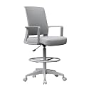 Benzara Swivel Drafting Stool, Fixed Arms, Gray Mesh Back, Chrome Footring