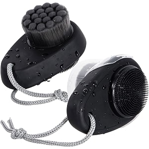 facial cleansing brush 2 pack 2 in 1 silicone face scrubber for men exfoliating pore deep cleansing dual sided face wash brush with soft bamboo charcoal microfiber and lid for women black