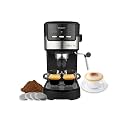 BEPER P101CAF100 Duetta Espresso Machine, 1100W, Compatible with Pod and Coffee Powder, Coffee Maker with Dual Output Arm, 15 Bar, Heats Cups, Measuring Cup and Presser Included, Black