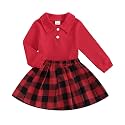 BeQeuewll Fall Winter Toddler Baby Girl Clothes 2Pcs Long Sleeve Ribbed Knit Shirt Plaid Skirt 1T 2T 3T 4T 5T Girls Dress