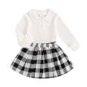 BeQeuewll Fall Winter Toddler Baby Girl Clothes 2Pcs Long Sleeve Ribbed Knit Shirt Plaid Skirt 1T 2T 3T 4T 5T Girls Dress