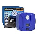 Bergmann Striker Compact &amp; Portable Car &amp; Bike Tyre Inflator | 12V DC, 120W, 100% Copper Motor | High Precision Metal Gauge | Braided Hose | LED Light | Blue