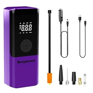 bergmann voltair cordless  corded 2in1 portable tyre inflator  150 psi  6000mah large battery  led display  type-c port  for cars bikes toys amp bicycles  luxury purple