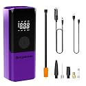 Bergmann VoltAir Cordless + Corded 2in1 Portable Tyre Inflator | 150 psi | 6000mAH Large Battery | LED Display | Type-C Port | for Cars, Bikes, Toys & Bicycles | Luxury Purple