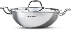 bergner argent tri-ply 15l silver kadhai 20 cm diameter with lid 15 l capacity triply stainless steel induction bottom