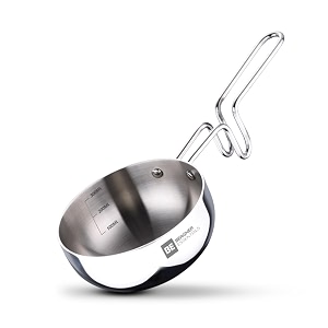 bergner be essentials tri-ply stainless steel 10cm 300ml tadka pan for spice temperingseasoning long wire handle smooth finished surface induction bottom and gas stove friendly