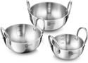 BERGNER BE Bergner Essentials Triply 3 Pcs Set Mini Set of Kadhai 14 cm diameter 0.8 L capacity (Triply, Stainless Steel, Induction Bottom)
