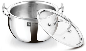 bergner be essentials triply stainless steel 20cm rice handi with glass lid  biryani handi 4 l with lid triply stainless steel induction bottom