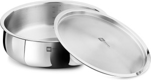 bergner be essentials triply stainless steel lazeez 24cm rice  biryani handi 44 l with lid triply stainless steel induction bottom