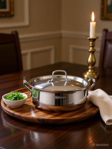 bergner be essentials triply stainless steel belly shape 24cm biryani  rice handi 44 l with lid triply stainless steel induction bottom