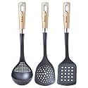 Bergner Centro 3 Pcs Nylon Kitchen Tool Set, 1 Slotted Turner, 1 Ladle and 1 Skimmer, Non-Toxic, Food Safe, Comfortable Grip - Black