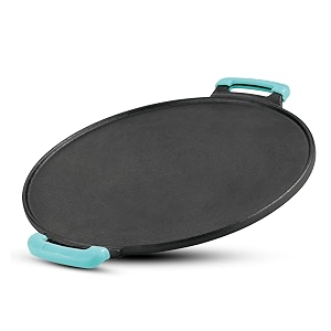 bergner eco cast iron 30cm dosa tawa pre-seasoned large loha tawa for dosa even heat distributor retains heat to enhance flavor comes with silicone sleeve - induction base and gas stove ready