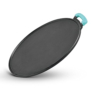 bergner eco cast iron 30cm flat multi tawa with one sided handle pre-seasoned dosa kallu 12 inch loha tawa even heat distributor comes with silicone sleeve - induction base and gas stove ready