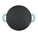 Bergner Elements Cast Iron 30 cm Flat Tawa, Pre-Seasoned, for Paratha/Dosa/Pav Bhaji/Wraps/Tortilla/Uttapam/Pancake/Crepe/Eggs/Toast, 2X Teal Blue Silicone Handles, Induction &amp; Gas Ready