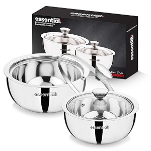 bergner essential plus stainless steel 2 pcs serving bowl set - 1000ml amp 500ml double wall serving bowls with glass lid food grade non-toxic easy to clean hot and cold storage multi purpose use