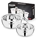 BERGNER Essential Plus Stainless Steel 2 Pcs Serving Bowl Set - 1000ml & 500ml Double Wall Serving Bowls with Glass Lid, Food Grade, Non-Toxic, Easy to Clean, Hot and Cold Storage, Multi Purpose Use