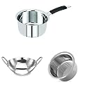Bergner Essential Stainless Steel 3 Pcs Cookware Set - 14.7cm Tope, 14cm Saucepan, 20cm Kadai (Silver)