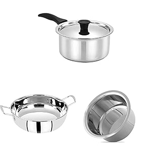 bergner essential stainless steel 4 pcs cookware set - 19cm tope 14cm saucepan with lid 20cm kadai silver