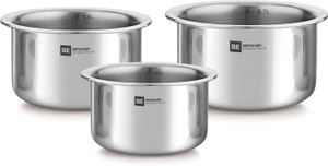 bergner be essentials triply stainless steel 12cm05l 135cm06l 15cm07l - 3 pcs topebhagonapatila set 08 l capacity 12 cm diameter triply stainless steel induction bottom