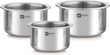 BERGNER BE Essentials Triply Stainless Steel 12cm/0.5L, 13.5cm/0.6L, 15cm/0.7L - 3 Pcs Tope/Bhagona/Patila Set 0.8 L capacity 12 cm diameter (Triply, Stainless Steel, Induction Bottom)