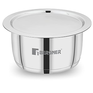 bergner eternity stainless steel tope patilabhagonatapeli with stainless steel lid induction compatible 11 litres silver gas ready