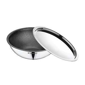 bergner hitech-peek triply stainless steel taslatasra kadai with steel lid 20 cm non stick performance coating induction bottom gas ready metal spatula friendly
