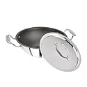 Bergner Hitech-Peek Triply Stainless Steel Kadai/Indian Wok with Steel Lid, 20 cm, Non Stick Performance Coating, Induction Bottom, Gas Ready, Metal Spatula Friendly