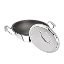BERGNER Hitech-Peek Triply Stainless Steel Kadai/Indian Wok with Steel Lid, 24 cm, Non Stick Performance Coating, Induction Bottom, Gas Ready, Metal Spatula Friendly