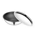 BERGNER Hitech-Peek Triply Stainless Steel Tasla/Tasra Kadai with Steel Lid, 24 cm, Non Stick Performance Coating, Induction Bottom, Gas Ready, Metal Spatula Friendly