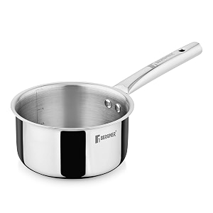 bergner tripro triply stainless steel 16cm 17 l saucepan milkpan with heavy bottom new improved handles for firmer grip even and fast heating easy to clean - induction bottom and gas ready