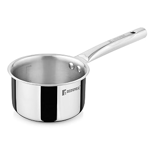 bergner tripro triply stainless steel 14cm 12l saucepanmilkpan with heavy bottom ergonomic handle with excellent grip even and fast heating easy to clean - induction and gas stove ready