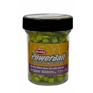 berkley powerbait chroma-glow crappie nibbles 1-pack 1 oz jar glow chartreuse