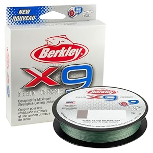 berkley x9 braided fishing line 80lb break strength 295 yd low-vis green color filler spool 1 ct
