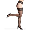 Berkshire 4909 Women's Lace Garter Stockings – 20 Denier Sheer Thigh High Hosiery with Stretch Lace Waist &amp; Sandalfoot Toe