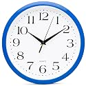 Bernhard Products 10 Inch Blue Quartz Analog Wall Clock - Silent, Easy to Read, Quality Construction, Simple Design, Lightweight, Easy to Hang, Battery Operated
