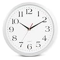 Bernhard Products White Wall Clock Silent Non Ticking, 12 Inch Quality Quartz Battery Operated Round Easy to Read Home/Office/Kitchen/Classroom/School Sweep Clock, Black Hands