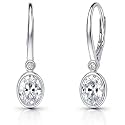 BERRICLE Sterling Silver CZ Solitaire Dangle Earrings for Women, Trendy Minimalist Simulated Diamond Cubic Zirconia Leverback Drop Earrings - Yellow Gold Flashed, Small/Large Size, Oval/Round Cut
