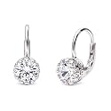 BERRICLE Sterling Silver CZ Solitaire Dangle Earrings for Women, Trendy Minimalist Simulated Diamond Cubic Zirconia Leverback Drop Earrings - Yellow Gold Flashed, Small/Large Size, Oval/Round Cut