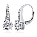 BERRICLE Sterling Silver CZ Solitaire Dangle Earrings for Women, Trendy Minimalist Simulated Diamond Cubic Zirconia Leverback Drop Earrings - Yellow Gold Flashed, Small/Large Size, Oval/Round Cut