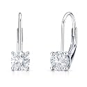 BERRICLE Sterling Silver CZ Solitaire Dangle Earrings for Women, Trendy Minimalist Simulated Diamond Cubic Zirconia Leverback Drop Earrings - Yellow Gold Flashed, Small/Large Size, Oval/Round Cut