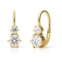 BERRICLE Sterling Silver CZ Solitaire Dangle Earrings for Women, Trendy Minimalist Simulated Diamond Cubic Zirconia Leverback Drop Earrings - Yellow Gold Flashed, Small/Large Size, Oval/Round Cut