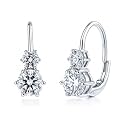 BERRICLE Sterling Silver CZ Solitaire Dangle Earrings for Women, Trendy Minimalist Simulated Diamond Cubic Zirconia Leverback Drop Earrings - Yellow Gold Flashed, Small/Large Size, Oval/Round Cut