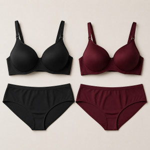 BERRIX Bra Panty Set Solid Black
