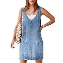 BerryGo Women's Denim V Neck Sleeveless Overall Dress Casual Mini Pinafore Dress Short Jumper Jeans Dress with Pocket